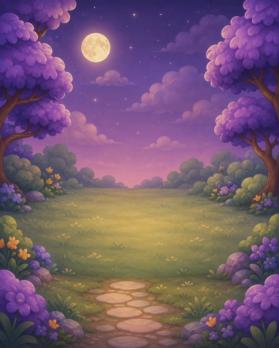 Illustrated moonlit Halloween garden